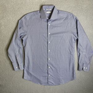 SuitSupply Traveller Shirt Men 16 -41 Blue Houndstooth Long Sleeve Slim Fit